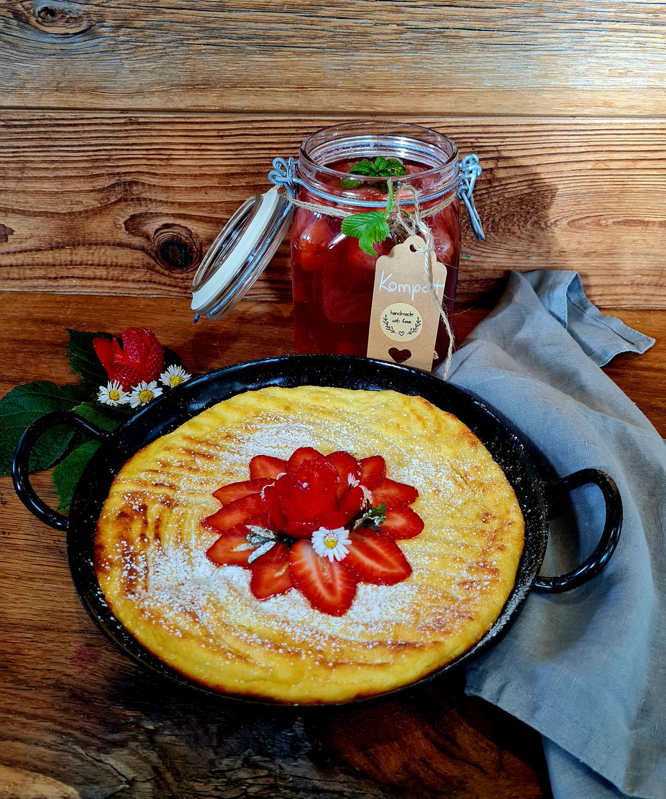 Grießauflauf mit Quark und Obst